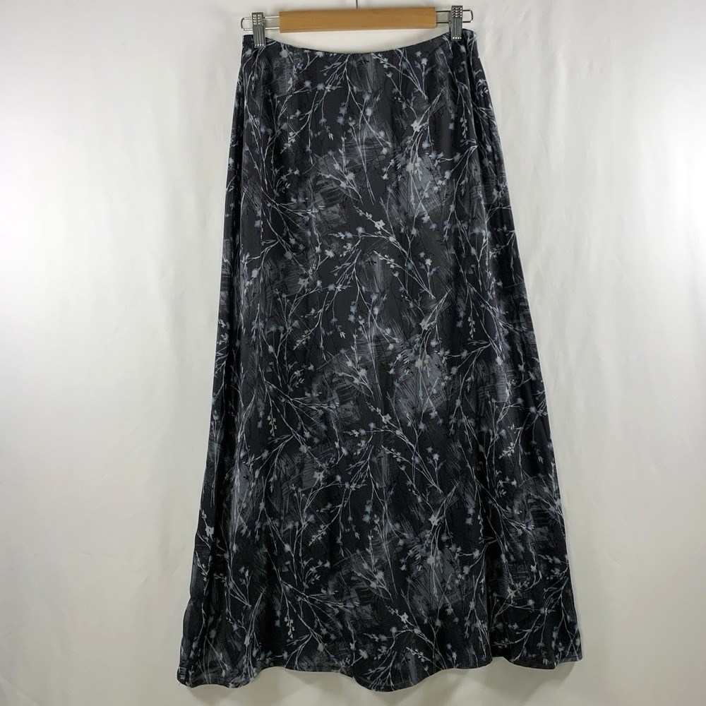 100% Silk Dark Abstract Floral Maxi Skirt Size 8 Whimsigoth Artsy Fairy Grunge